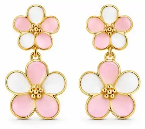 Gold-plated pink and white resin fashion earrings RUX-P005-01